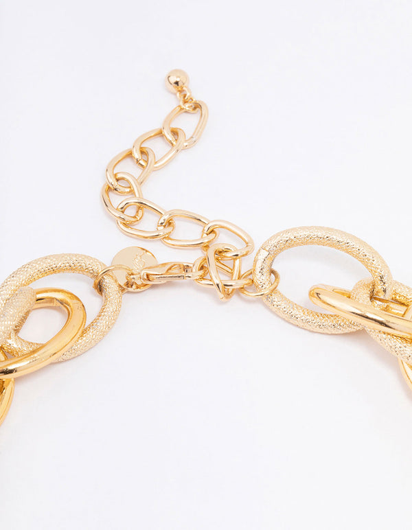 Gold Textured Multi Link Chain Necklace