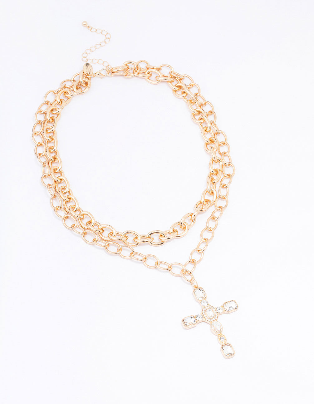 Gold Layered Diamante Cross Chain Necklace