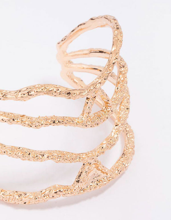 Gold Textured Metal Organic Wrist Cuff