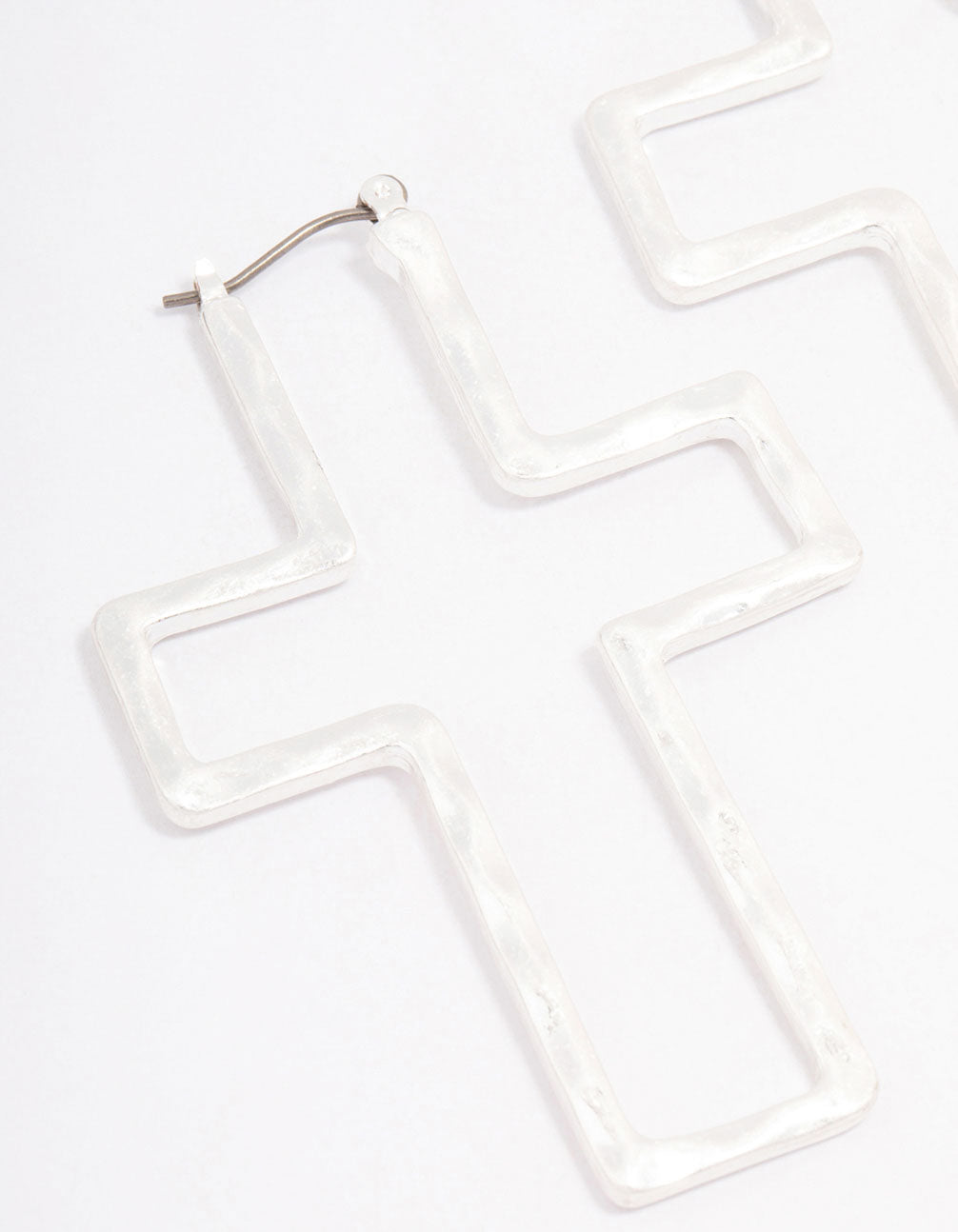 Silver Cross Outline Hoop Earrings