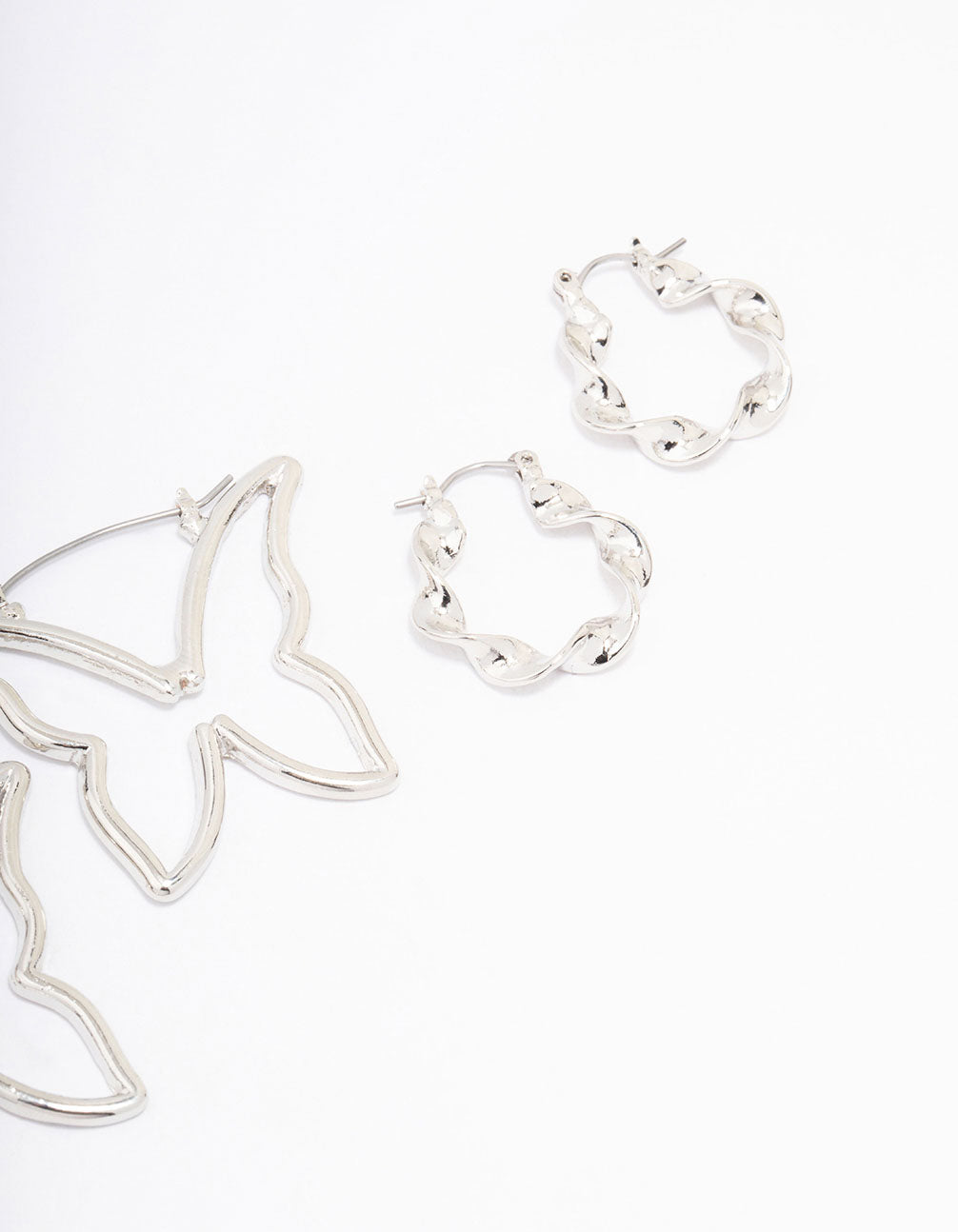 Silver Butterfly Twisted Hoop Earring 3-Pack