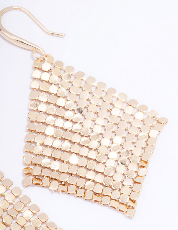 Gold Mesh Chain Statement Drop Earrings
