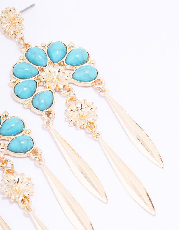 Gold Flower Tassel Drop Earrings