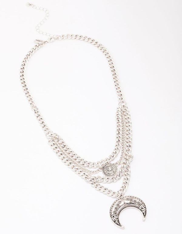 Antique Silver Western Crescent Moon Necklace