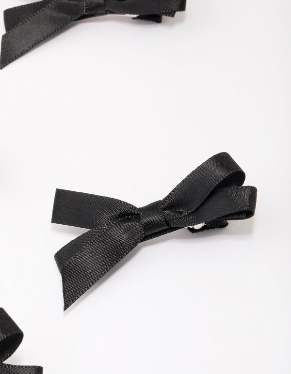 Black Mini Satin Hair Bow Clips 5-Pack
