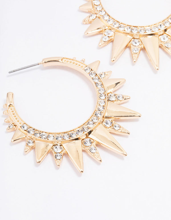 Gold Small Pointed Spike Hoop Earrings
