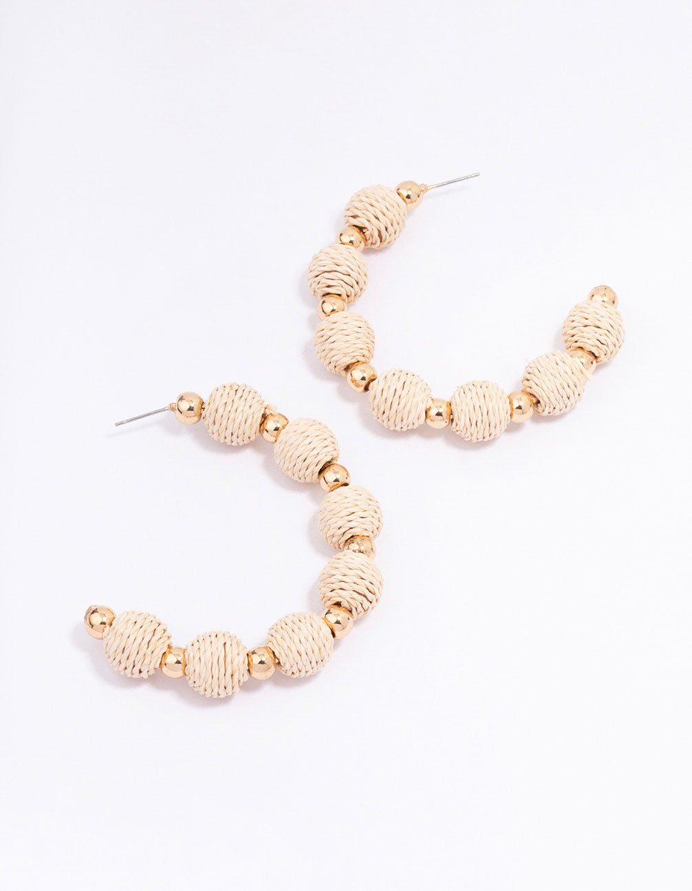 Gold Ball Raffia Large Hoop Earrings
