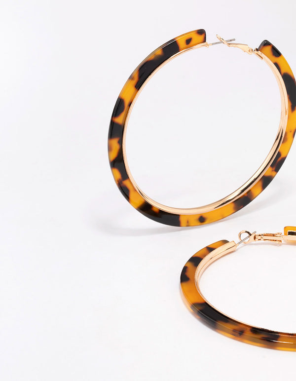 Gold Tortoiseshell Large Hoop Earrings