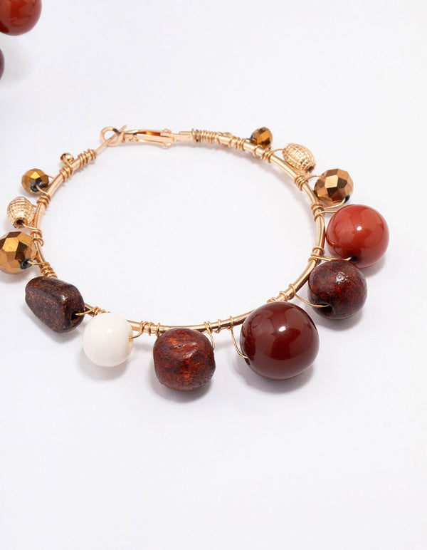 Gold Bold Beaded Wide Hoop Earrings