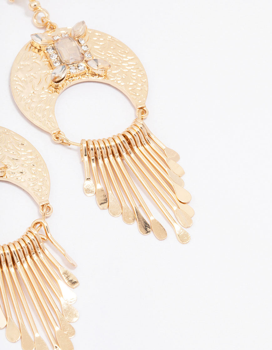 Gold Diamante Star Long Drop Earrings