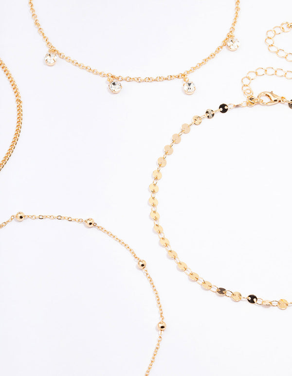Gold Diamante Choker Necklace 6-Pack