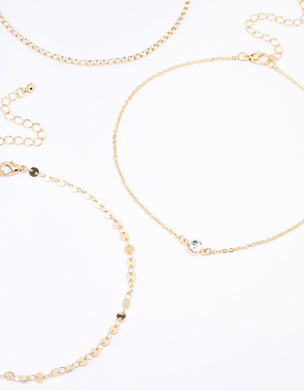 Gold Diamante Choker Necklace 6-Pack