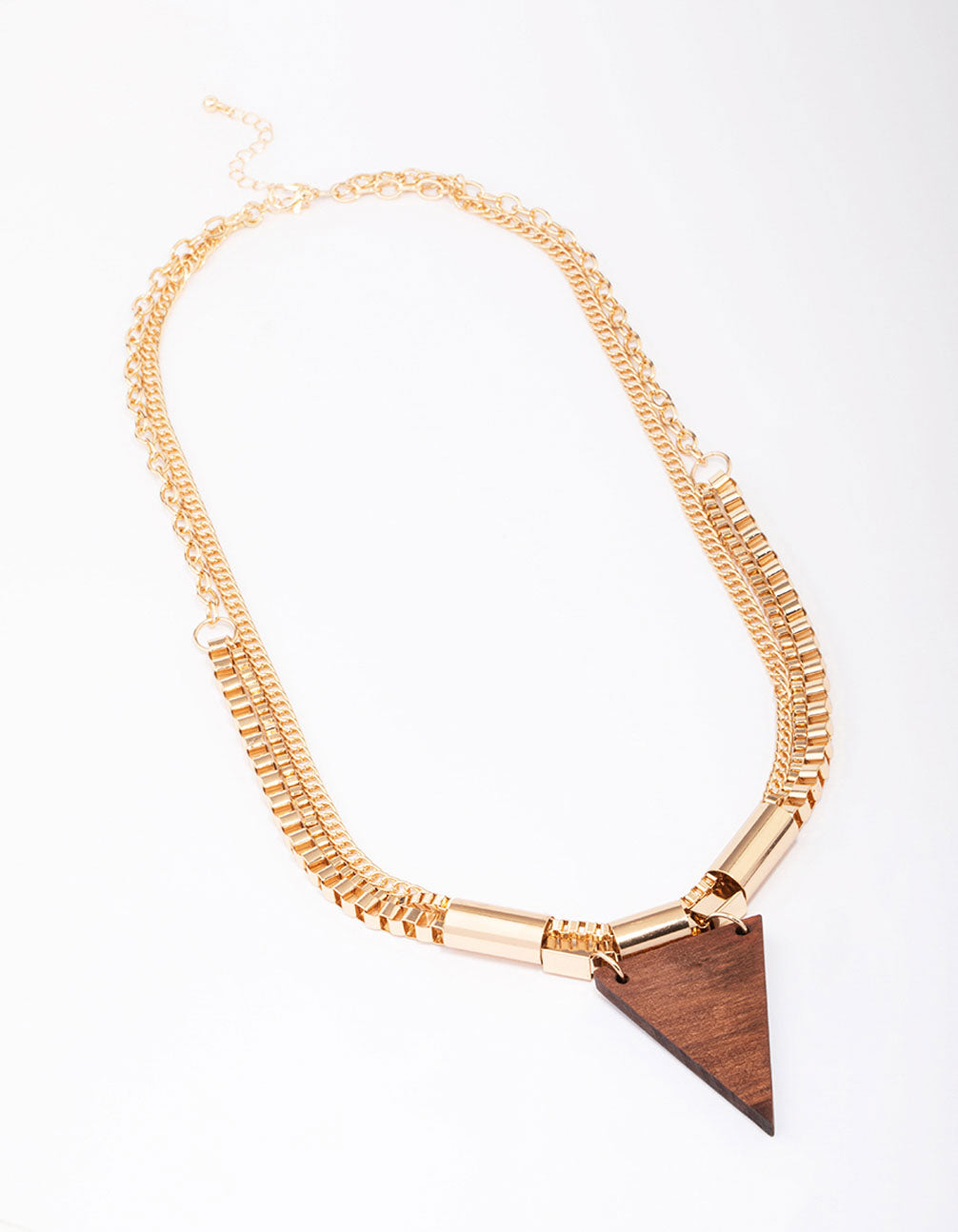 Gold Wooden Triangular Statement Necklace