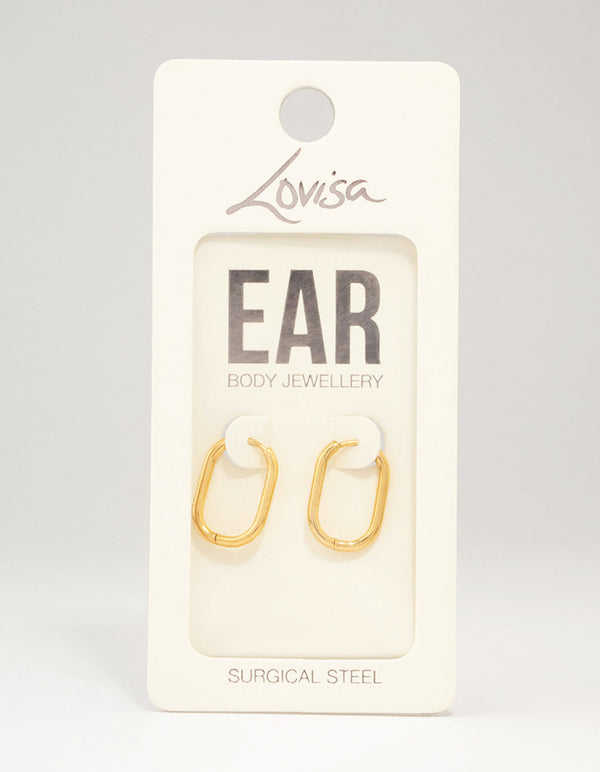 Gold Plated Surgical Steel Rounded Rectangular Hoop Earrings