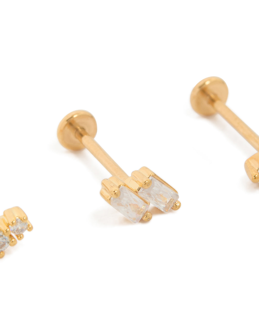 Gold Plated Surgical Steel Double Baguette Flat Back 3-Pack