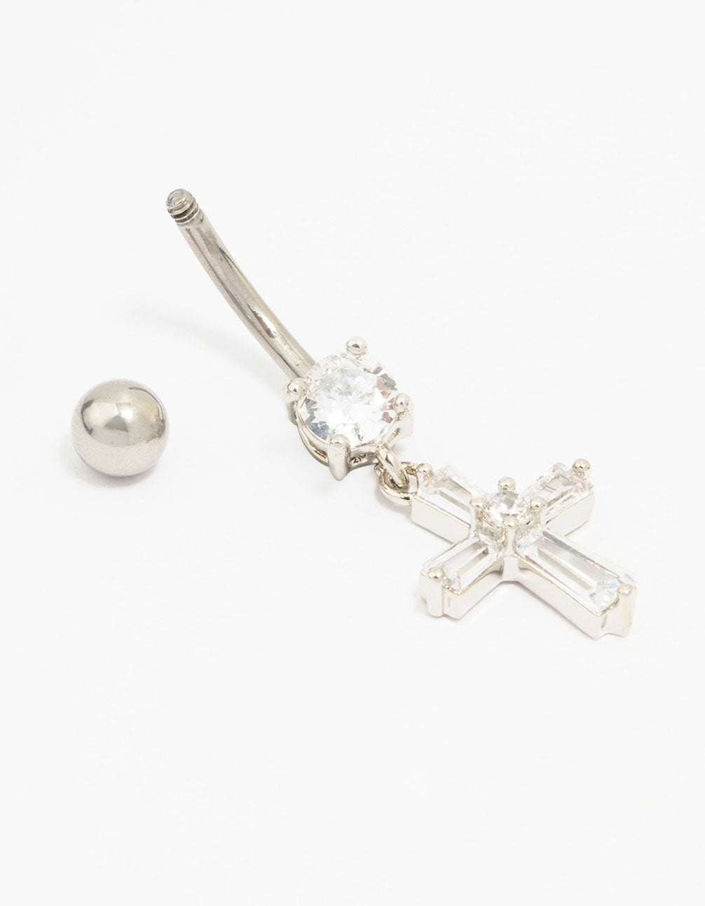 Surgical Steel Baguette Cross Drop Belly Piercing