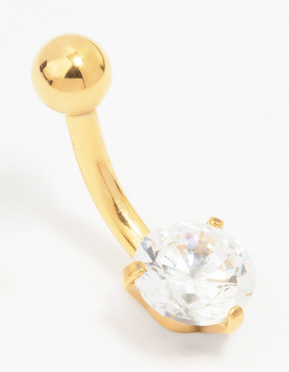 Gold Plated Surgical Steel Round Cubic Zirconia Mini Threadless Belly Bar