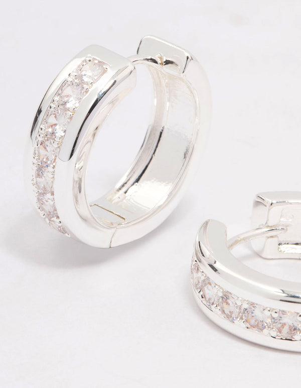 Silver Plated Cubic Zirconia Encased Huggie Hoops