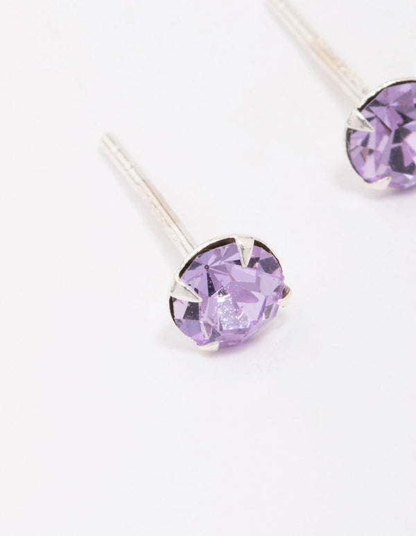 Sterling Silver Lilac Czech Crystal Small Stud Earrings