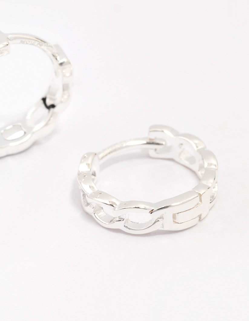 Sterling Silver Textured Huggie Hoop Earrings