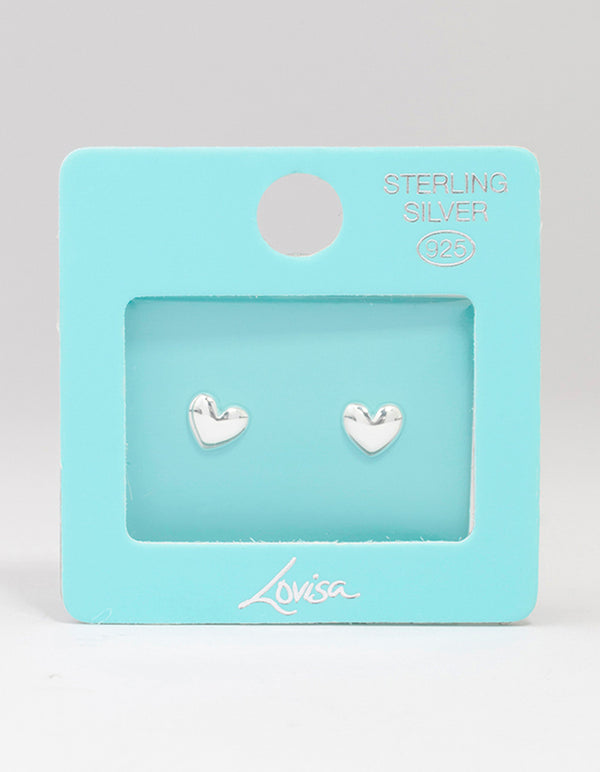 Sterling Silver Puffy Heart Stud Earrings