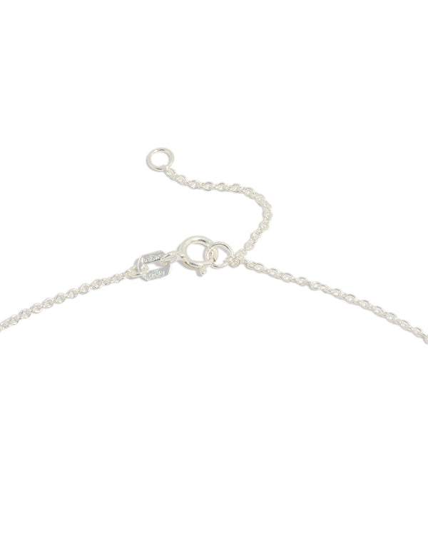 Highlighted sterling silver mini puffy heart charm pendant necklace with dainty design clasp detail view