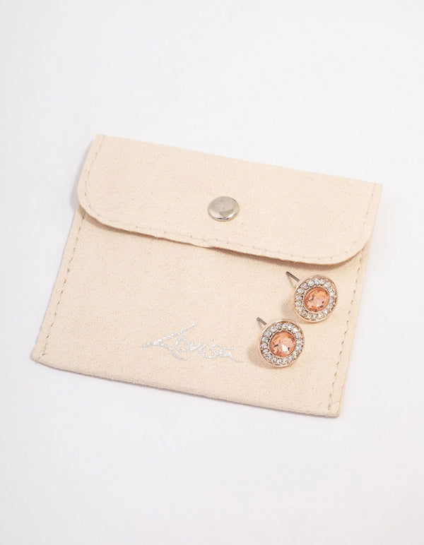Rose Gold Halo Diamante Stud Earrings