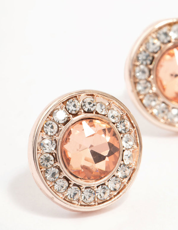 Rose Gold Halo Diamante Stud Earrings