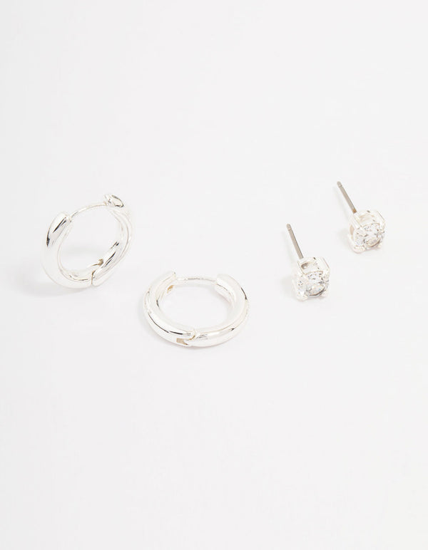 Silver Diamante Stud & Hoop Earring Pack