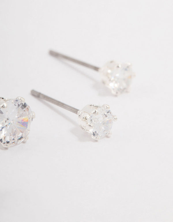 Silver Hexagon Diamante Stud Earring Pack