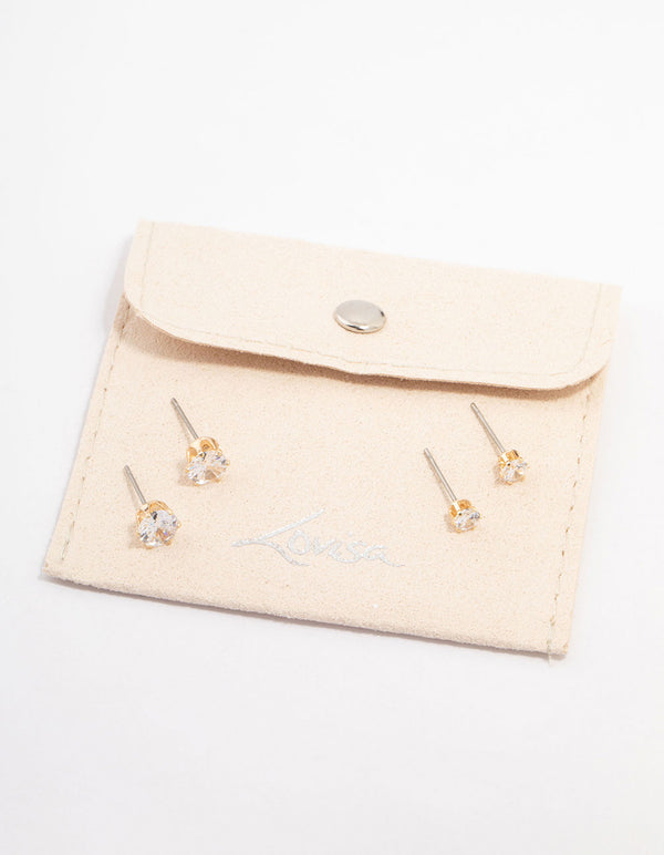 Gold Hexagon Diamante Stud Earring Pack