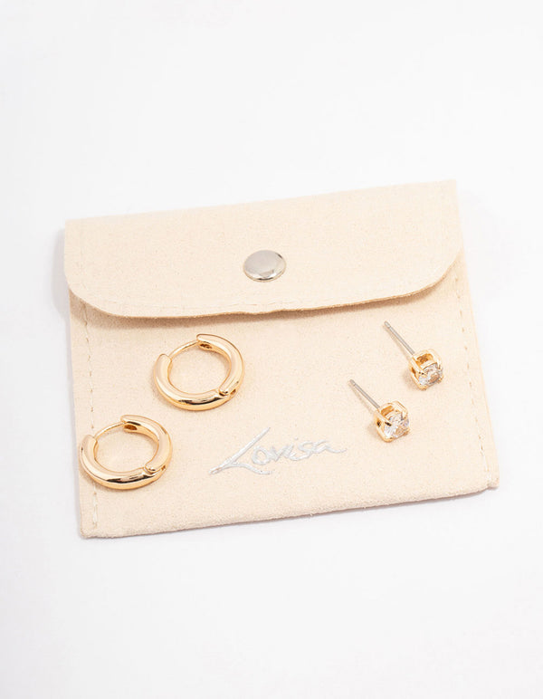 Gold Diamante Stud & Hoop Earring Pack