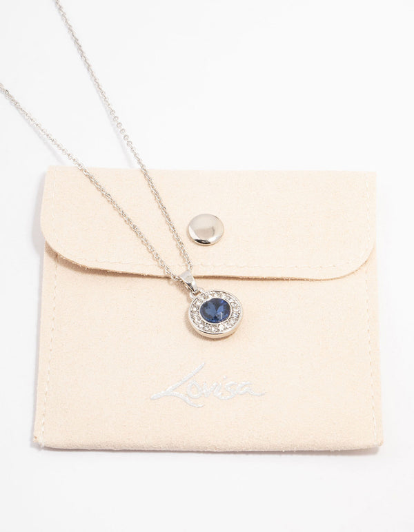 Silver Diamante Sapphire Halo Necklace