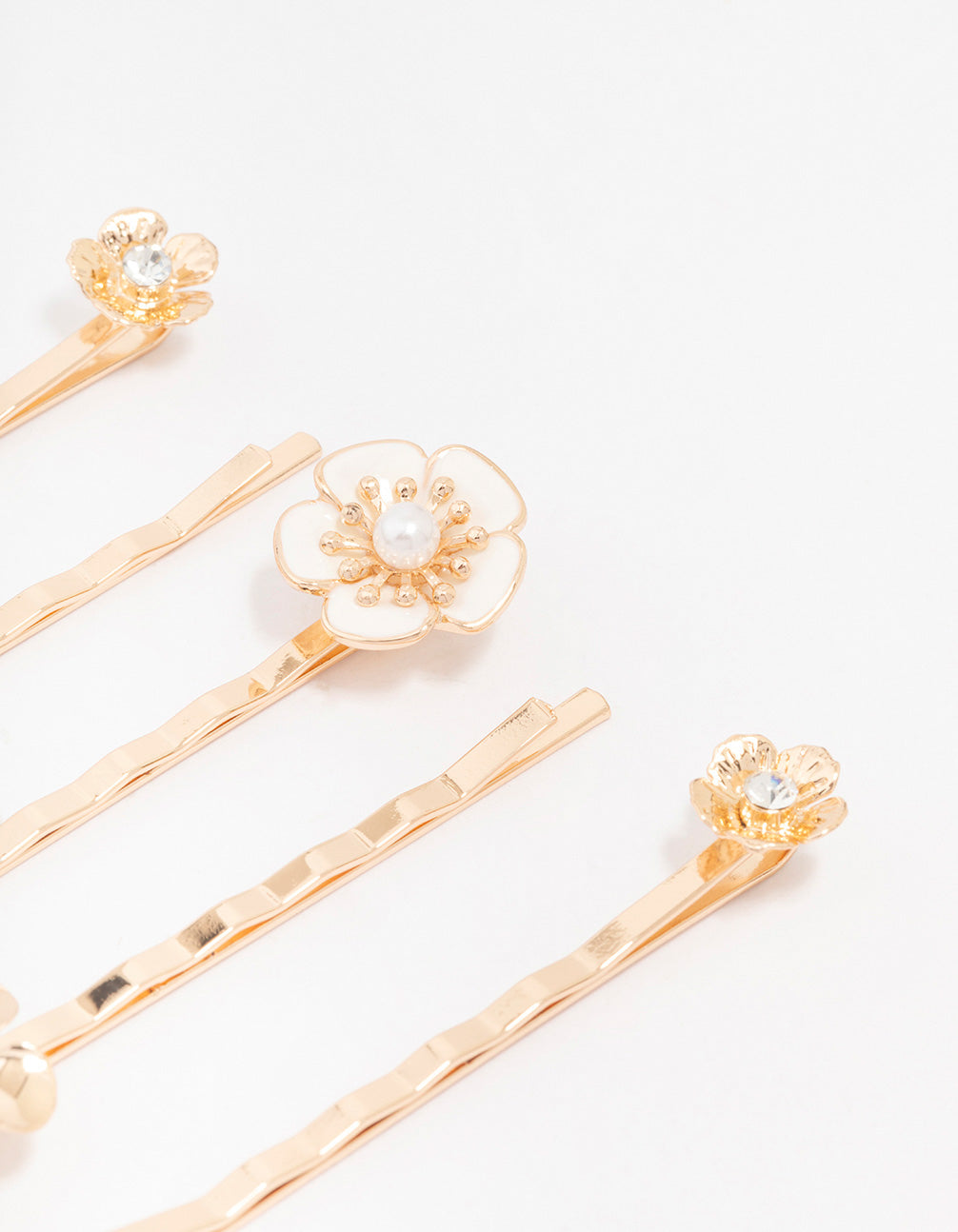 Gold Diamante Pearl Flower Hair Clip 5-Pack
