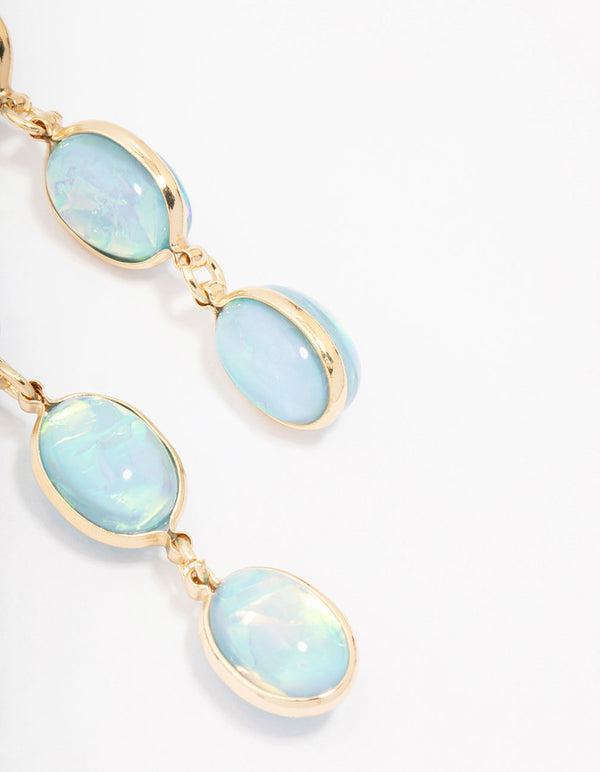 Gold Graduating Blue Stone Drop Earrings