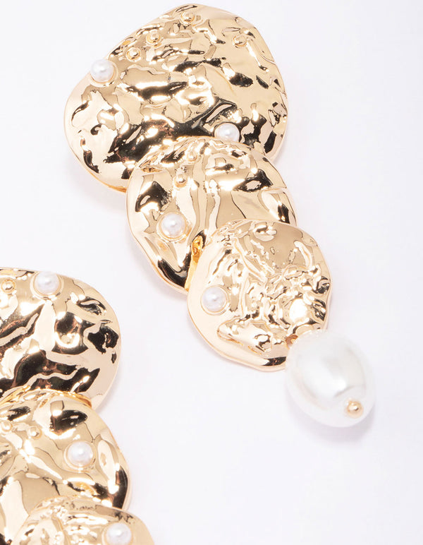 Gold Molten Pearl Drop Earrings