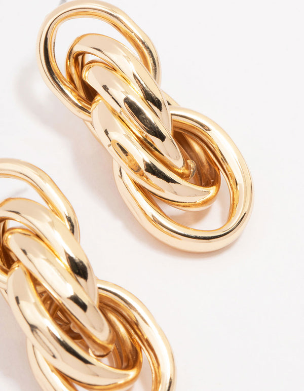 Gold Link Cluster Drop Earrings