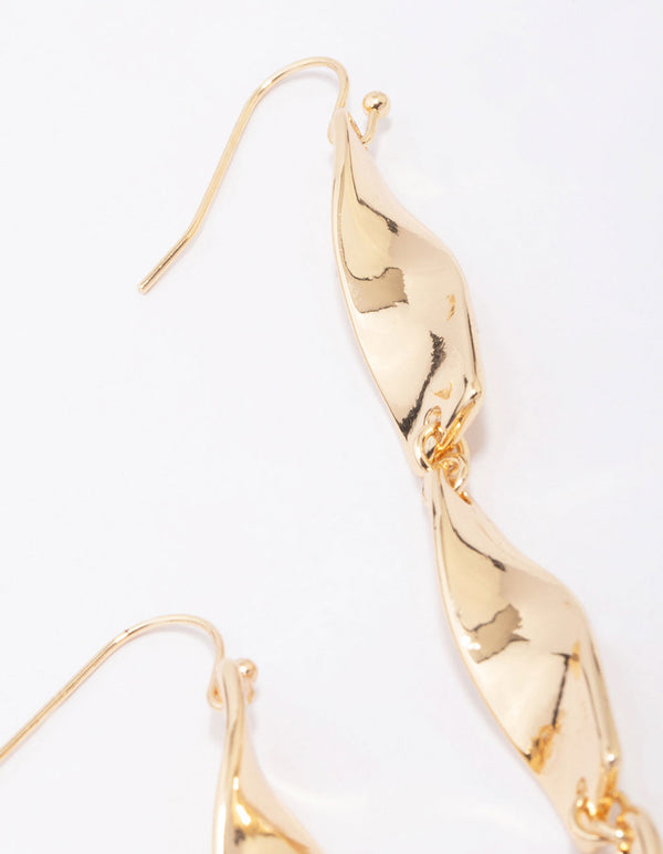 Gold Ribbon Curl Drop Earrings