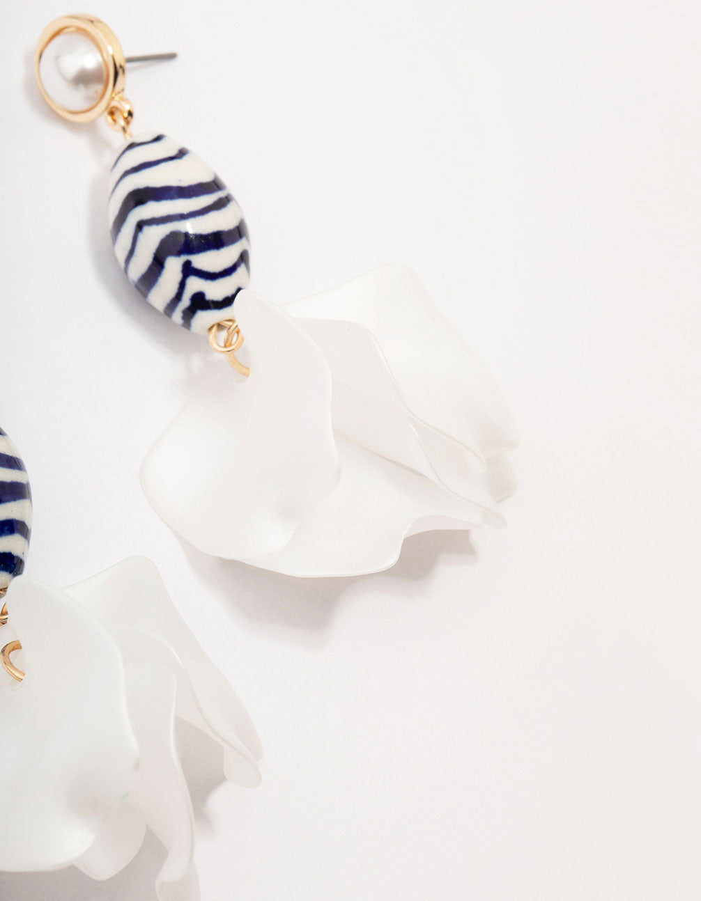 Gold Pearl Petal & Beaded Drop Earrings