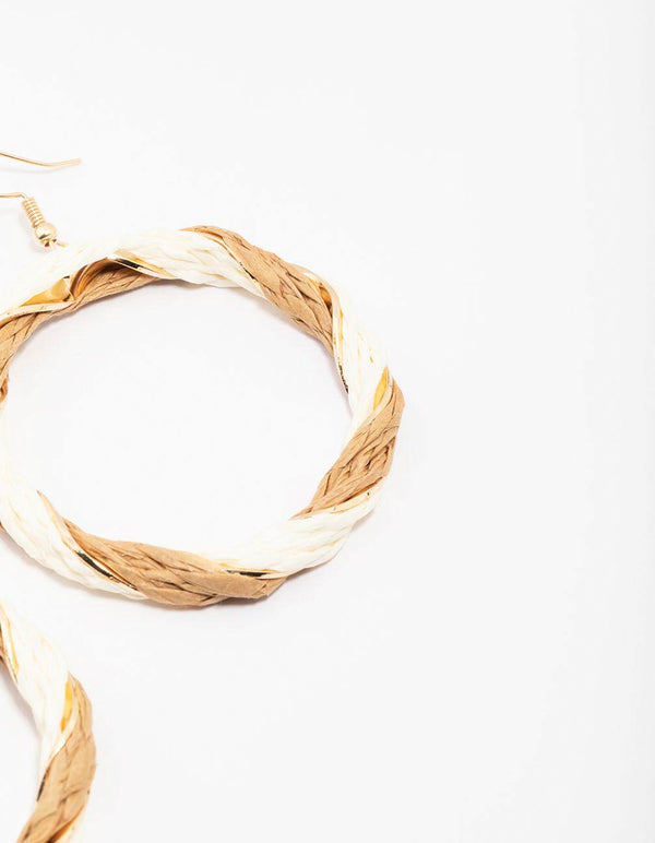 Cream & Brown Twisted Circular Drop Earrings