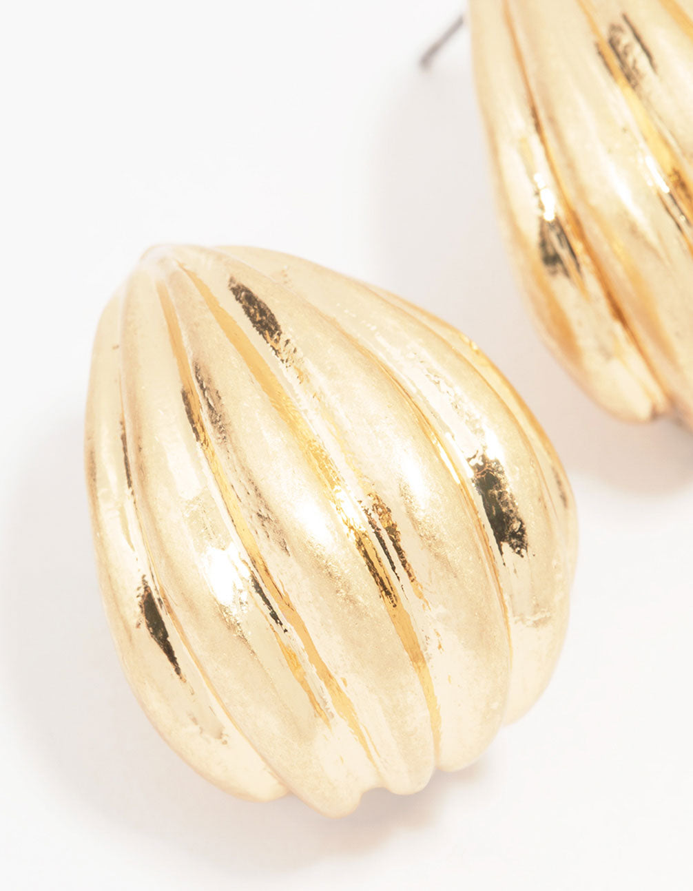 Worn Gold Ribbed Textured Drop Earrings