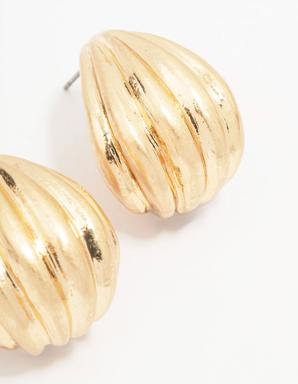 Worn Gold Ribbed Textured Drop Earrings