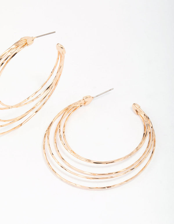 Gold Multi Row Large Hoop Earrings