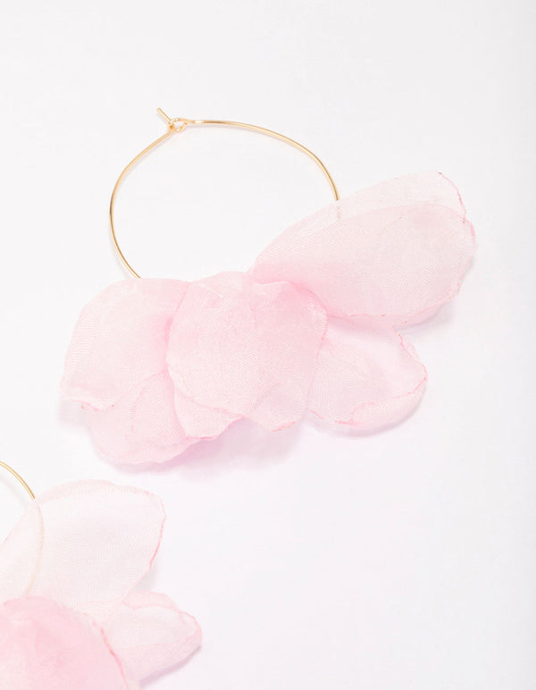 Pink Fabric Petal Hoop Earrings