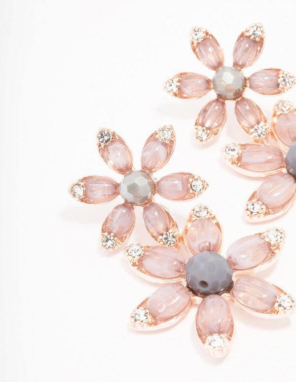 Rose Gold Flower Beaded Drop Earrings