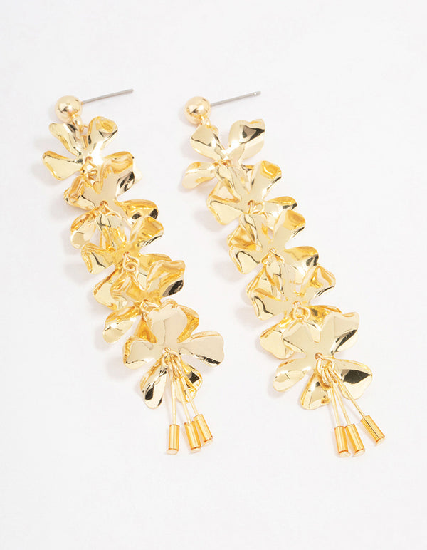 Gold Linear Petal Drop Earrings