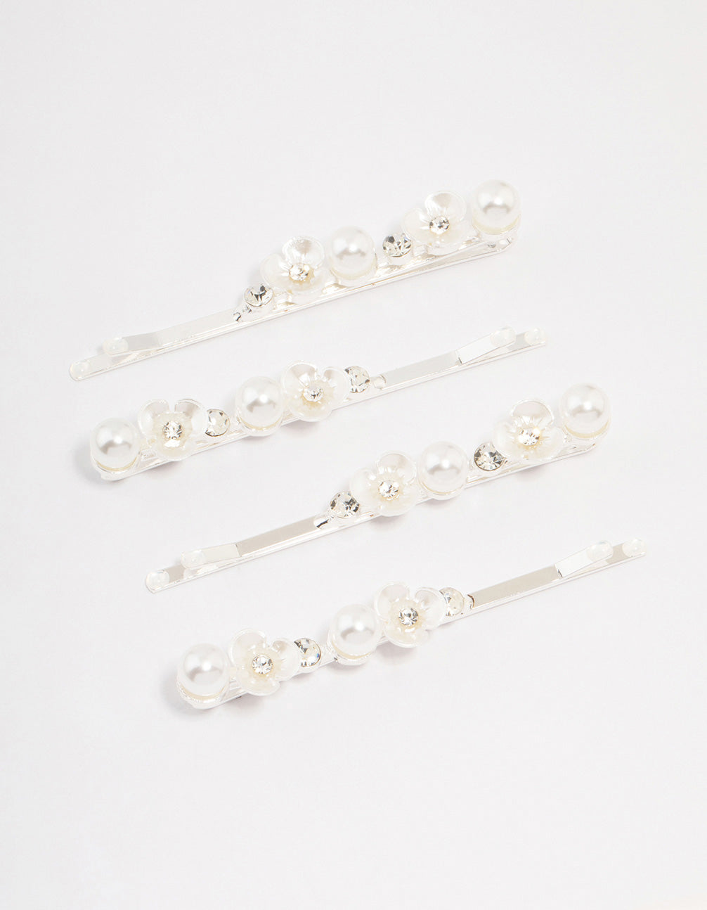 Silver Pearl Mini Flower Hair Clip 4-Pack