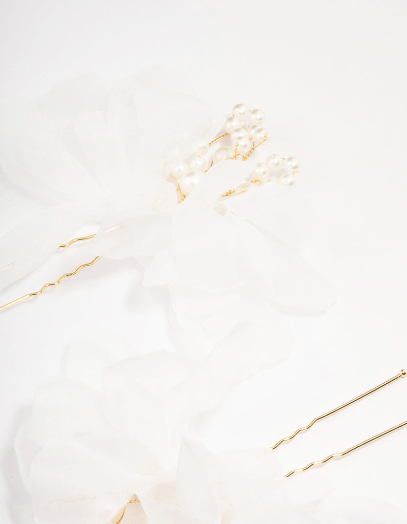 Gold leaf twin pearl hair pin set main image 1