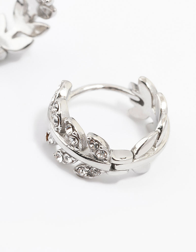 Surgical Steel Diamante Leaf Huggie Earrings