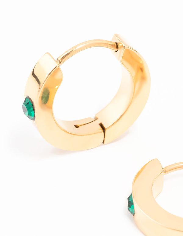 Gold Plated Surgical Steel Round Diamante Classic Huggie Earrings